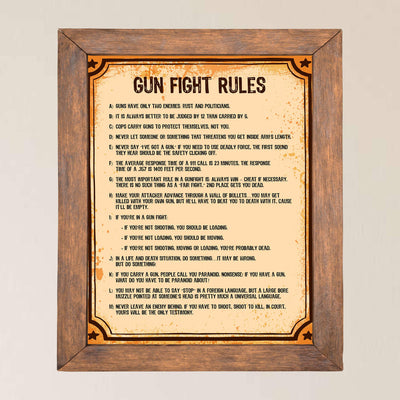 Gun Fight Rules-Pro-Second Amendment Wall Sign -11 x 14" Replica Distressed Patriotic Print-Ready to Frame. Home-Office-Military-Shop-Cave Decor. Perfect Gift for Veterans and All Gun Owners!