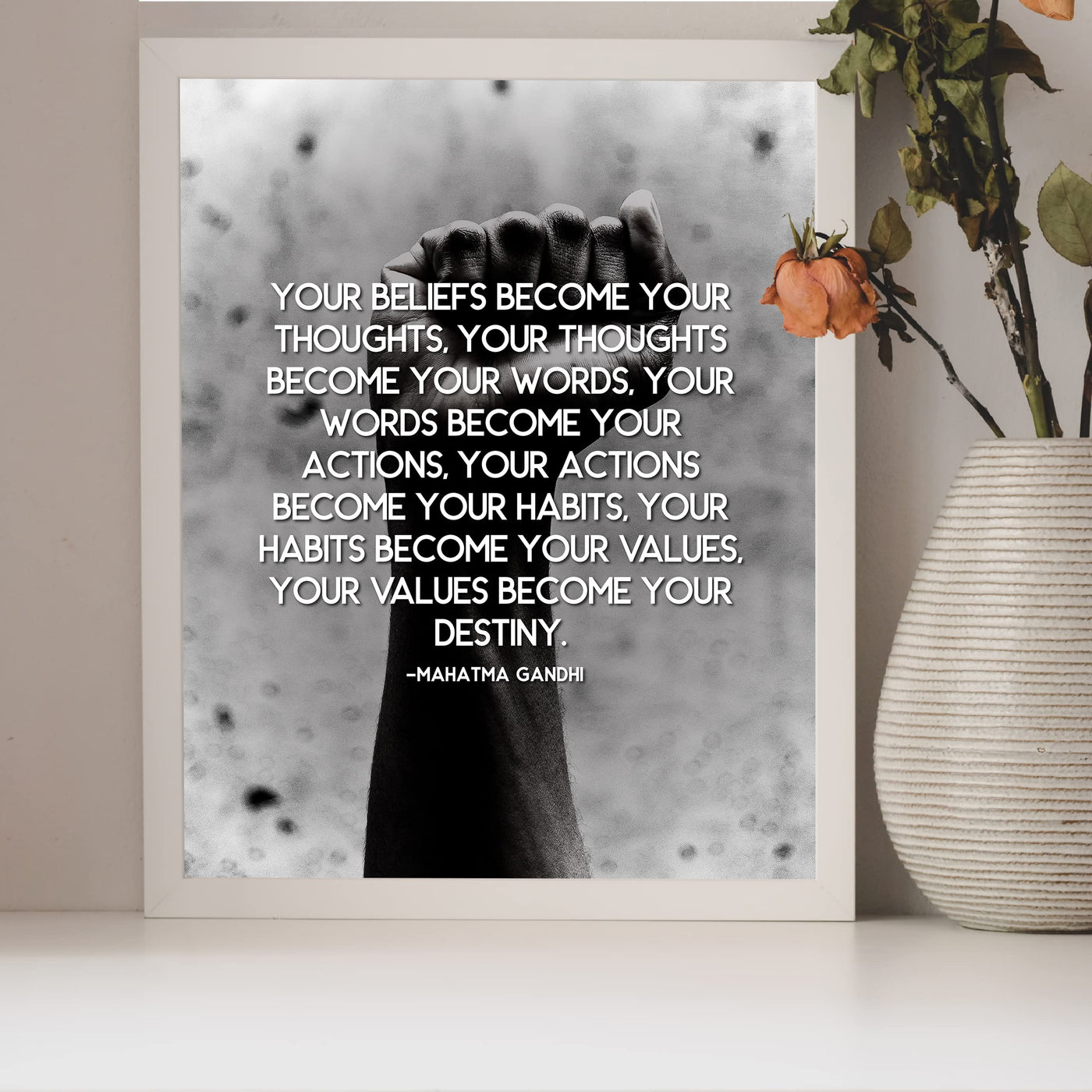 Gandhi Quotes-"Your Values Become Your Destiny"-Inspirational Wall Art -8 x 10" Spiritual Photo Print -Ready to Frame. Perfect Home-Office-Yoga Studio-Meditation-Zen Decor. Great Gift of Inspiration!