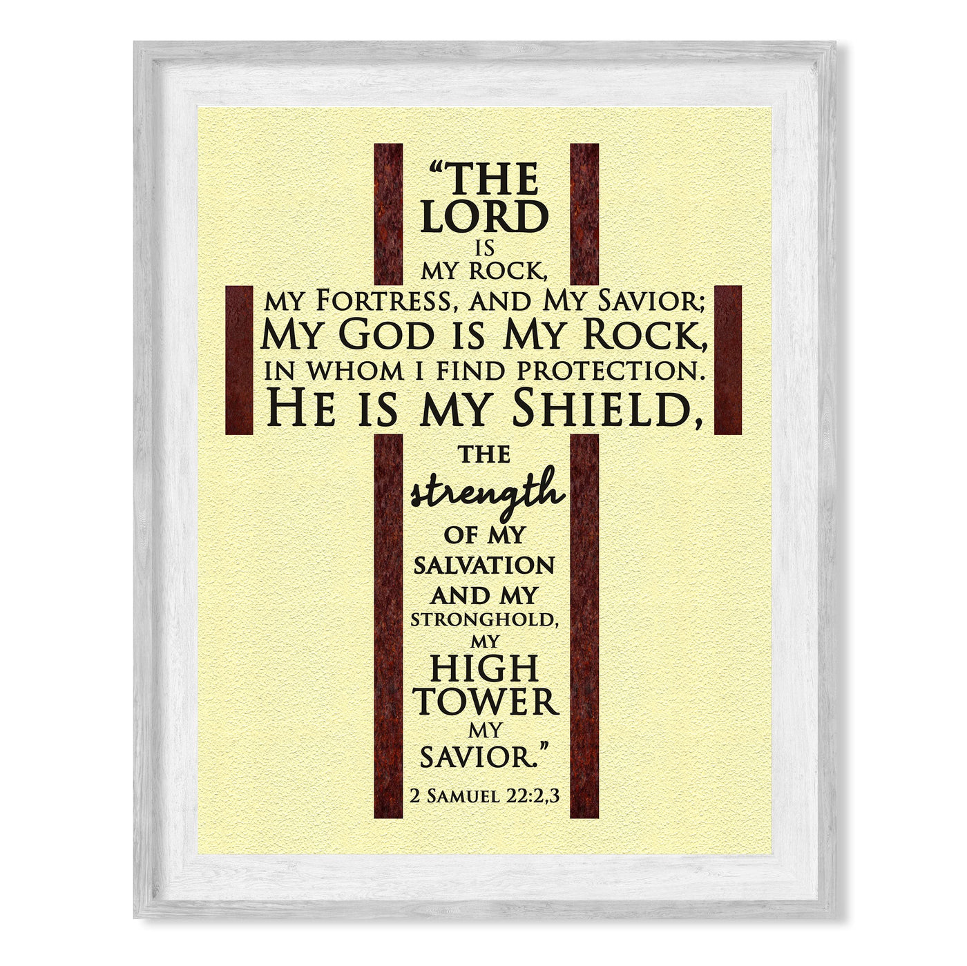 The Lord Is My Rock, My Savior-Bible Verse Wall Art -8 x 10" Rugged Cross Word Art -Scripture Wall Print-Ready to Frame. Home-Office-Church-Religious Decor. 2 Samuel 22:2-3. Perfect Christian Gift!