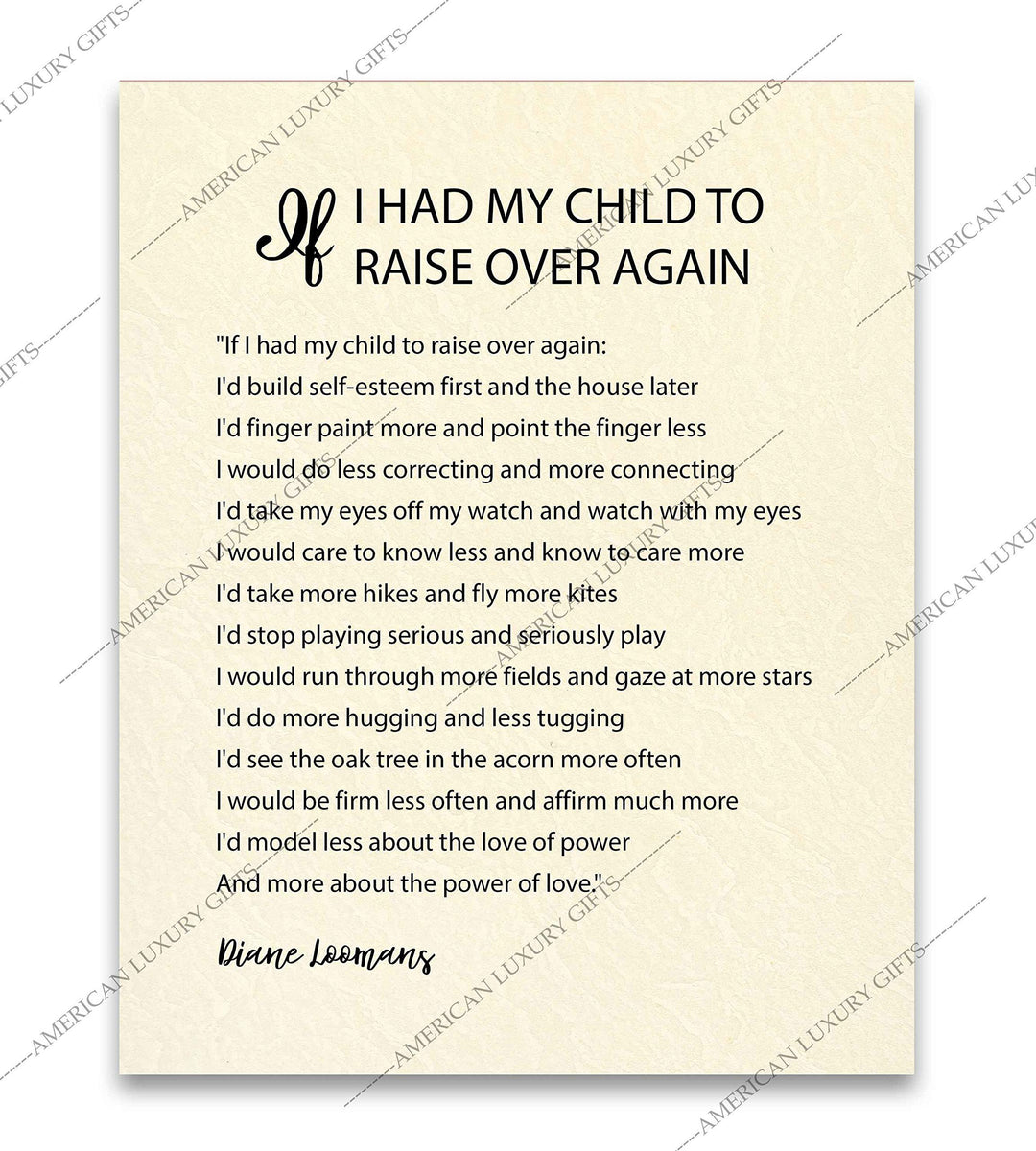 ?If I Had My Child To Raise Over Again?-Diane Loomans Quotes Wall Art -8 x 10" Modern Poster Print-Ready to Frame. Inspirational Home-Office-School Decor. Positive Advice to Inspire Family Time!
