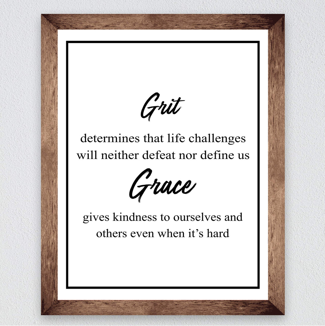 Grit-Life Challenges Neither Defeat Nor Define Us Motivational Quotes Wall Art -8 x 10" Modern Christian Poster Print-Ready to Frame. Positive Home-Office-Church-School Decor. Great Advice!