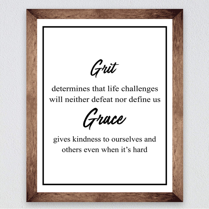 Grit-Life Challenges Neither Defeat Nor Define Us Motivational Quotes Wall Art -8 x 10" Modern Christian Poster Print-Ready to Frame. Positive Home-Office-Church-School Decor. Great Advice!