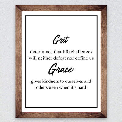 Grit-Life Challenges Neither Defeat Nor Define Us Motivational Quotes Wall Art -8 x 10" Modern Christian Poster Print-Ready to Frame. Positive Home-Office-Church-School Decor. Great Advice!