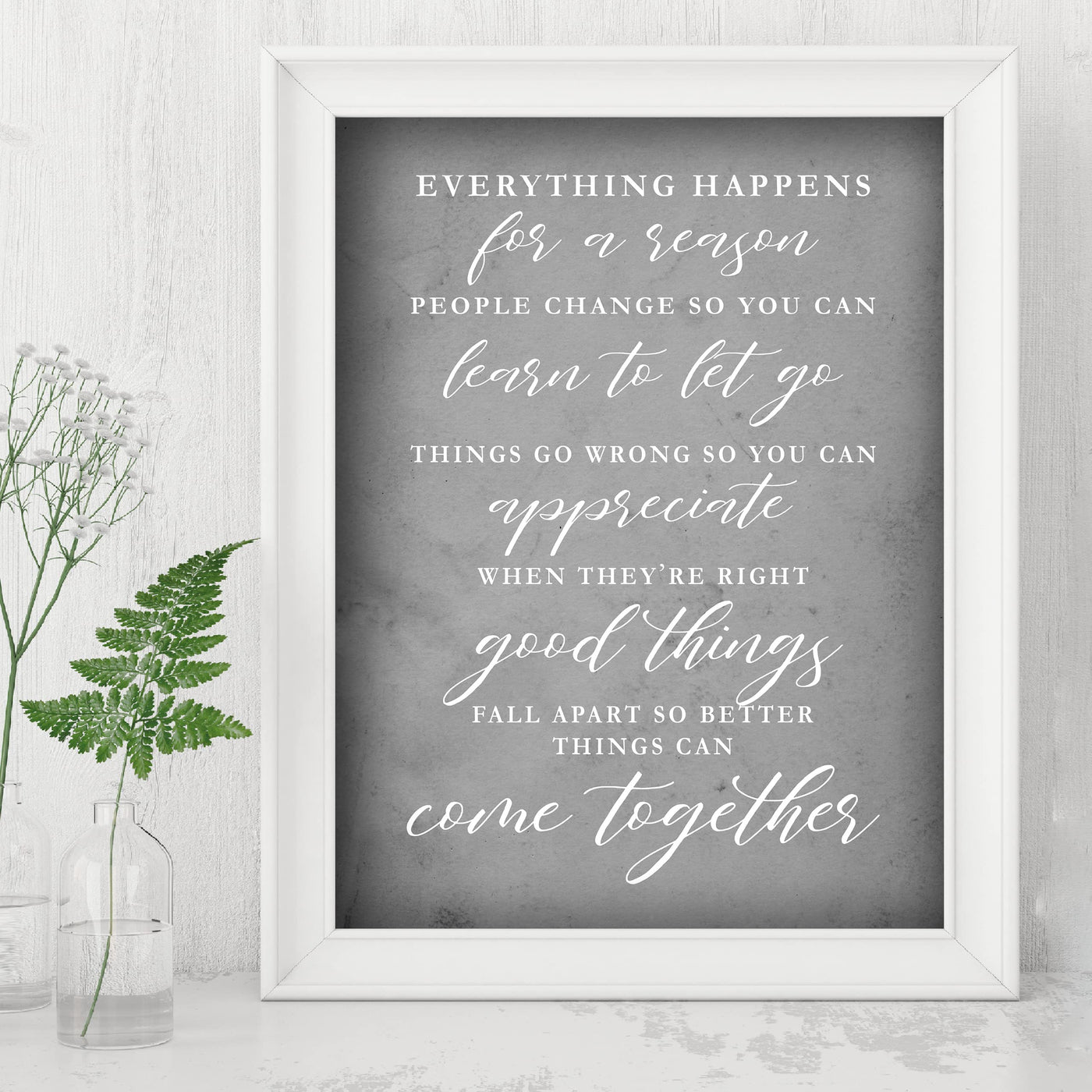 "Everything Happens For a Reason" Inspirational Quotes Wall Decor -8x10" Motivational Art Print-Ready to Frame. Modern Farmhouse Decoration for Home-Office-Classroom Sign. Great Gift!