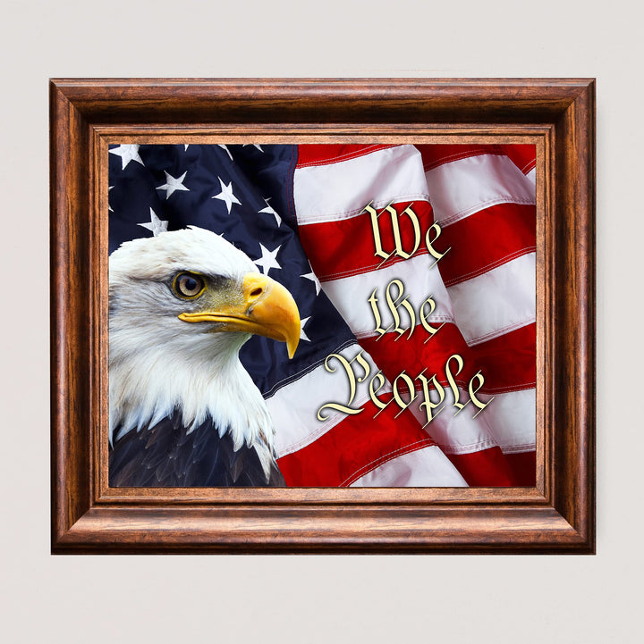 We the People-Rustic American Flag Wall Art -10 x 8" Patriotic USA Eagle Picture Print -Ready to Frame. Home-Office-School-Bar-Man Cave Decor! Great Gift for Military-Veterans &amp; All Patriots!