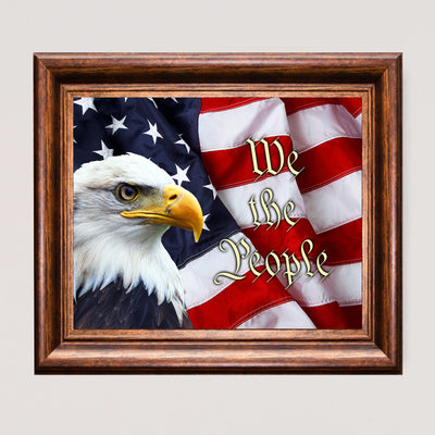 We the People-Rustic American Flag Wall Art -10 x 8" Patriotic USA Eagle Picture Print -Ready to Frame. Home-Office-School-Bar-Man Cave Decor! Great Gift for Military-Veterans & All Patriots!