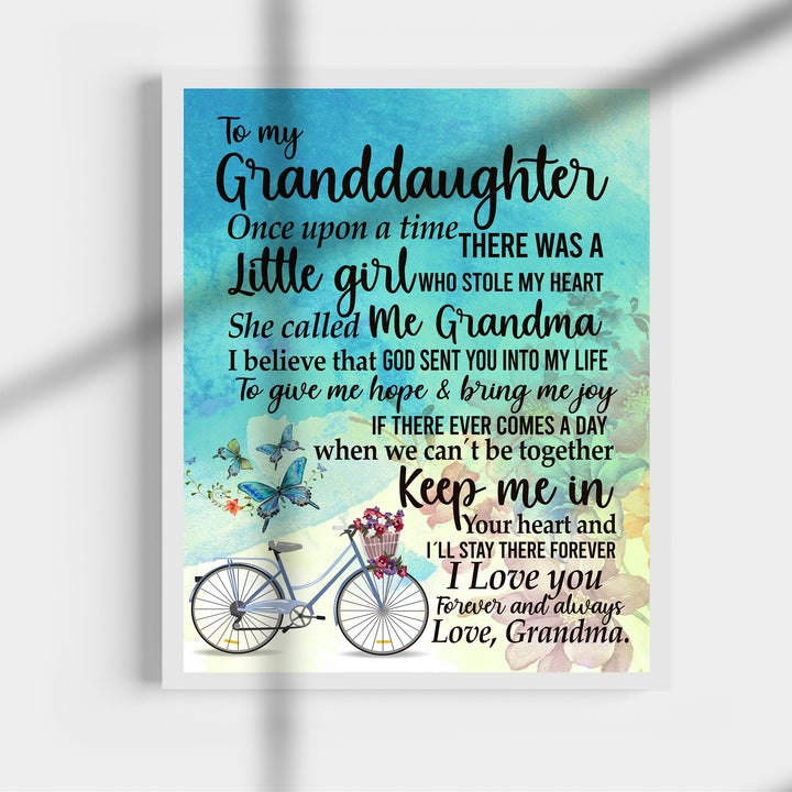 Granddaughter-I Love You Forever &amp; Always Inspirational Love &amp; Family Wall Sign-11 x 14" Floral Bicycle Art Print w/Butterfly Images-Ready to Frame. Home-Bedroom Decor. Keepsake Gift for Girls!