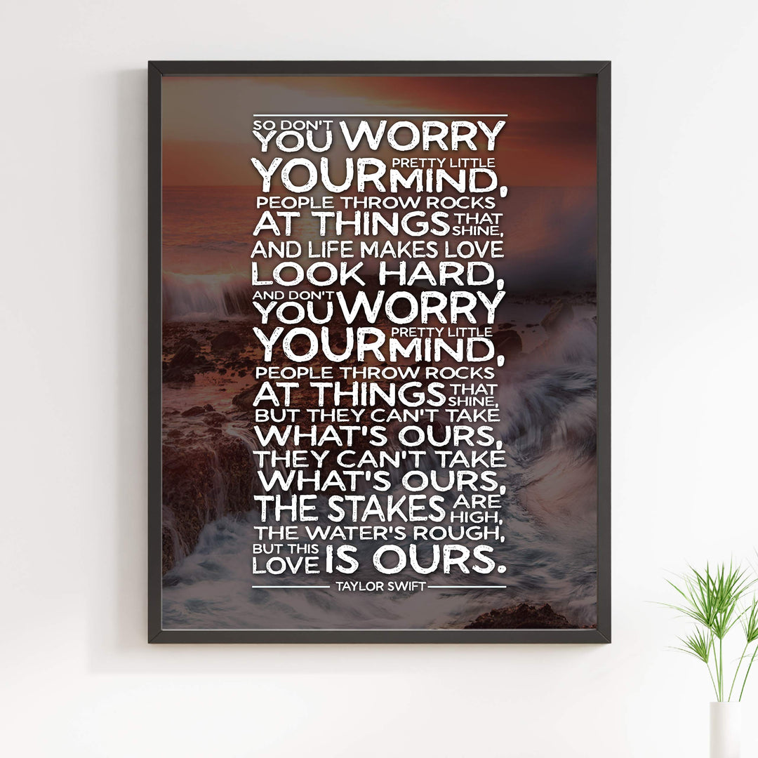 This Love Is Ours Song Lyric Wall Art -11 x 14" Pop Music Poster Print-Ready to Frame. Ocean Sunset Photo Print. Rustic Decor for Home-Office-Studio-Dorm. Great Gift for Taylor Swift Fans!
