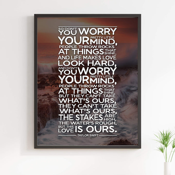 This Love Is Ours Song Lyric Wall Art -11 x 14" Pop Music Poster Print-Ready to Frame. Ocean Sunset Photo Print. Rustic Decor for Home-Office-Studio-Dorm. Great Gift for Taylor Swift Fans!