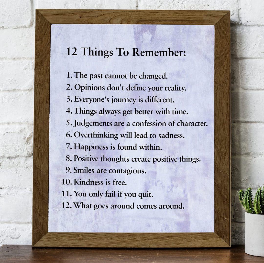 "12 Things To Remember"- Inspirational Wall Art- 8 x 10" Print Wall Decor -Ready to Frame. Modern Typographic Print for Home-Office-School Decor. Great Positive Thinking &amp; Graduation Gift!