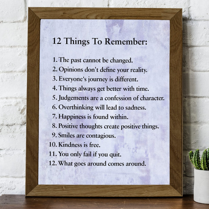 "12 Things To Remember"- Inspirational Wall Art- 8 x 10" Print Wall Decor -Ready to Frame. Modern Typographic Print for Home-Office-School Decor. Great Positive Thinking &amp; Graduation Gift!