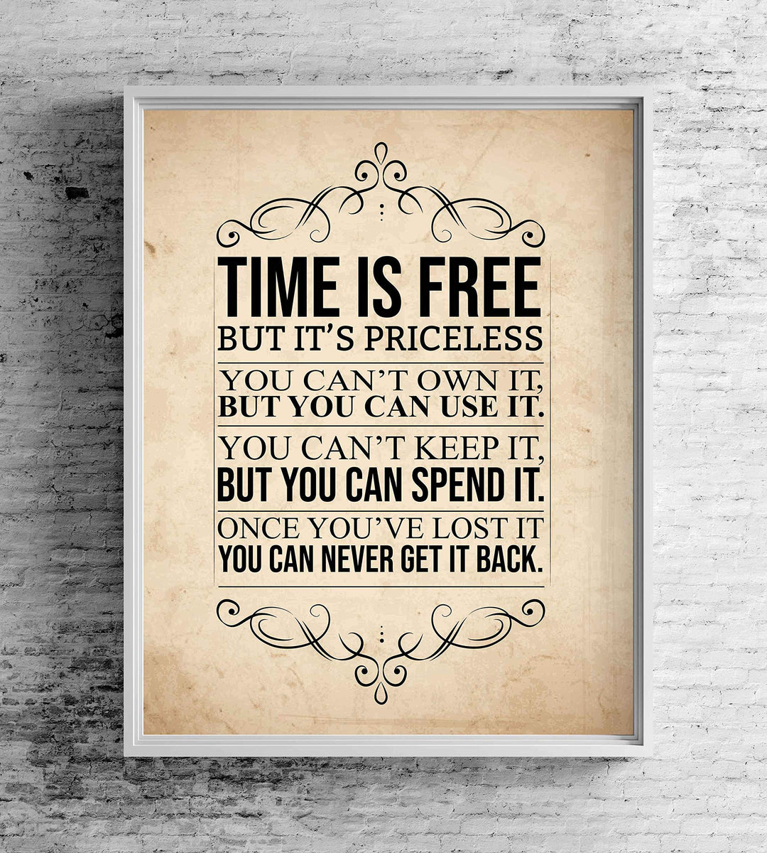 Time Is Free But Priceless-Can Never Get It Back Motivational Wall Art Sign-8 x 10"-Ready to Frame. Perfect Wall Print for Home-Office-Studio-Dorm D?cor. Beautiful Reminder to Spend Time Wisely!