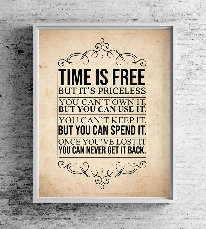 Time Is Free But Priceless-Can Never Get It Back Motivational Wall Art Sign-8 x 10"-Ready to Frame. Perfect Wall Print for Home-Office-Studio-Dorm D?cor. Beautiful Reminder to Spend Time Wisely!