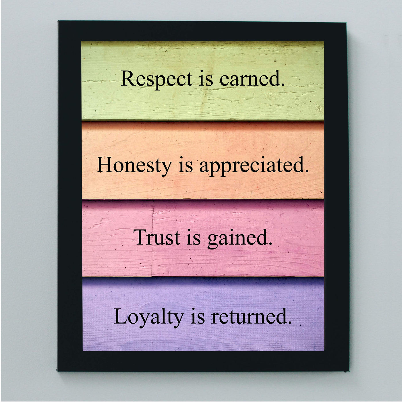 Respect Is Earned-Trust Is Gained Inspirational Life Quotes Wall Art-8 x 10" Typographic Print w/Replica Distressed Design-Ready to Frame. Rustic Home-Office-School Decor. Great Motivational Gift!