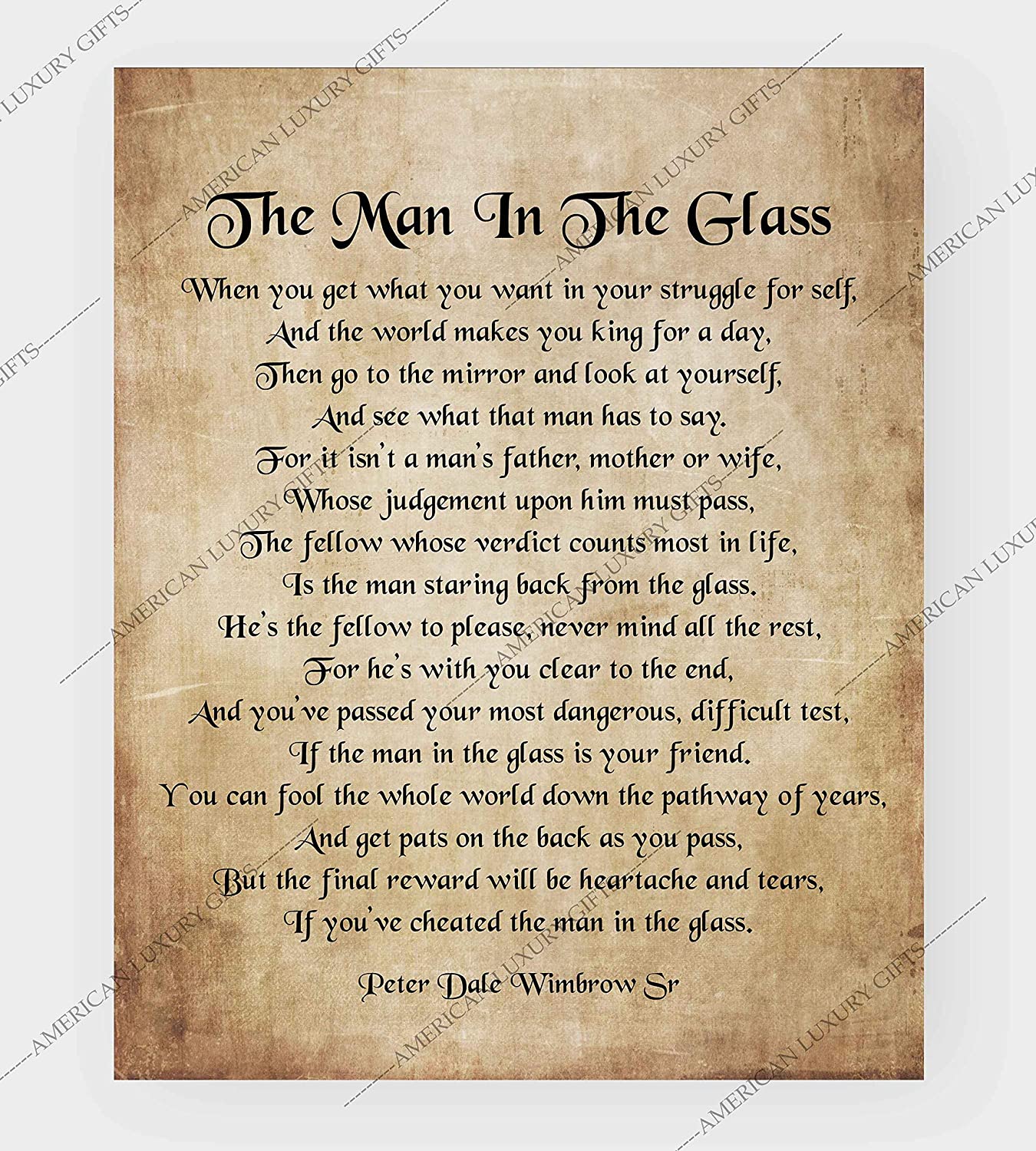 Peter Dale Wimbrow Sr.-"The Man In The Glass"- Inspirational Poem Page Print- 8 x 10"