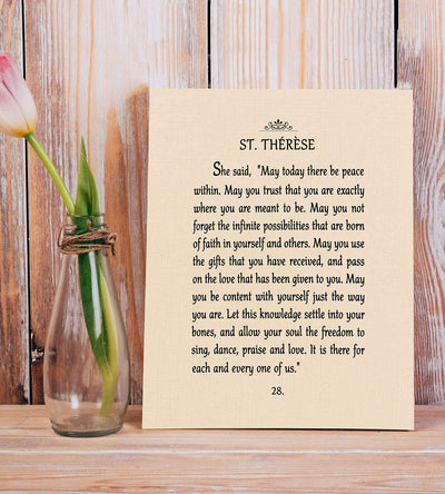 May There Be Peace Within-St. Therese Book Page Print-8 x 10" Poetic Wall Art w/Replica Linen Texture Design-Ready To Frame. Inspirational Home-Office-Church-School Decor. Great Catholic Gift!