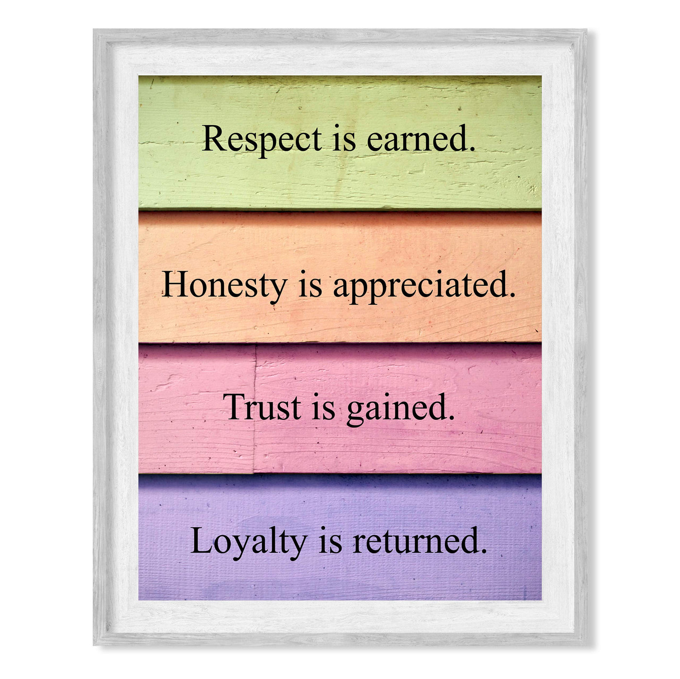 Respect Is Earned-Trust Is Gained Inspirational Life Quotes Wall Art-8 x 10" Typographic Print w/Replica Distressed Design-Ready to Frame. Rustic Home-Office-School Decor. Great Motivational Gift!