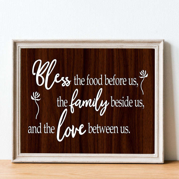 Bless the Food Before Us-Family Beside Us Christian Prayer Wall Art -14 x 11" Rustic Kitchen Print-Ready to Frame. Inspirational Wall Decor w/Replica Wood Design. Perfect Home &amp; Dining Room Decor!
