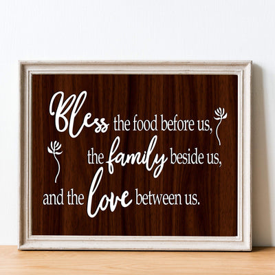 Bless the Food Before Us-Family Beside Us Christian Prayer Wall Art -14 x 11" Rustic Kitchen Print-Ready to Frame. Inspirational Wall Decor w/Replica Wood Design. Perfect Home & Dining Room Decor!