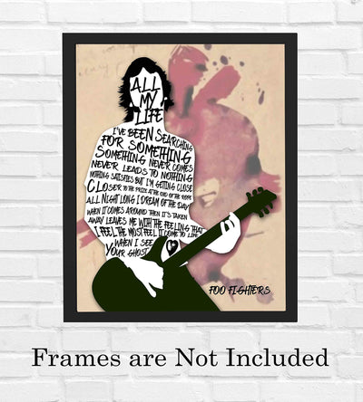 Foo Fighters-?All My Life?-Song Lyrics Wall Decor-8 x 10" Rock Music Poster Print w/Silhouette Word Art-Ready to Frame. Modern Home-Office-Studio-Bar-Cave D?cor. Perfect Gift for All Foo Fans!