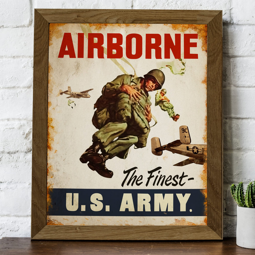 US Army Airborne -The Finest United States Army Badge Wall Sign -8 x 10" US Military Print -Ready to Frame. Home-Office-School-Cave Decor. Great Gift for Veterans! Display Your Pride -Go Army!