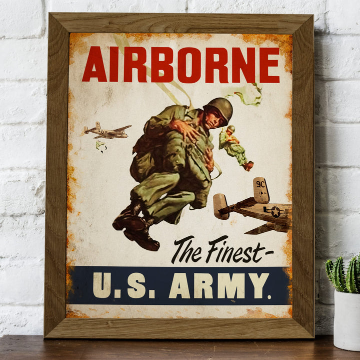 US Army Airborne -The Finest United States Army Badge Wall Sign -8 x 10" US Military Print -Ready to Frame. Home-Office-School-Cave Decor. Great Gift for Veterans! Display Your Pride -Go Army!