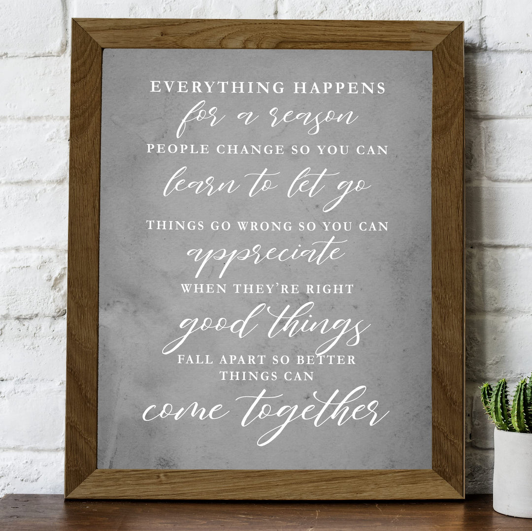 "Everything Happens For a Reason" Inspirational Quotes Wall Decor -8x10" Motivational Art Print-Ready to Frame. Modern Farmhouse Decoration for Home-Office-Classroom Sign. Great Gift!