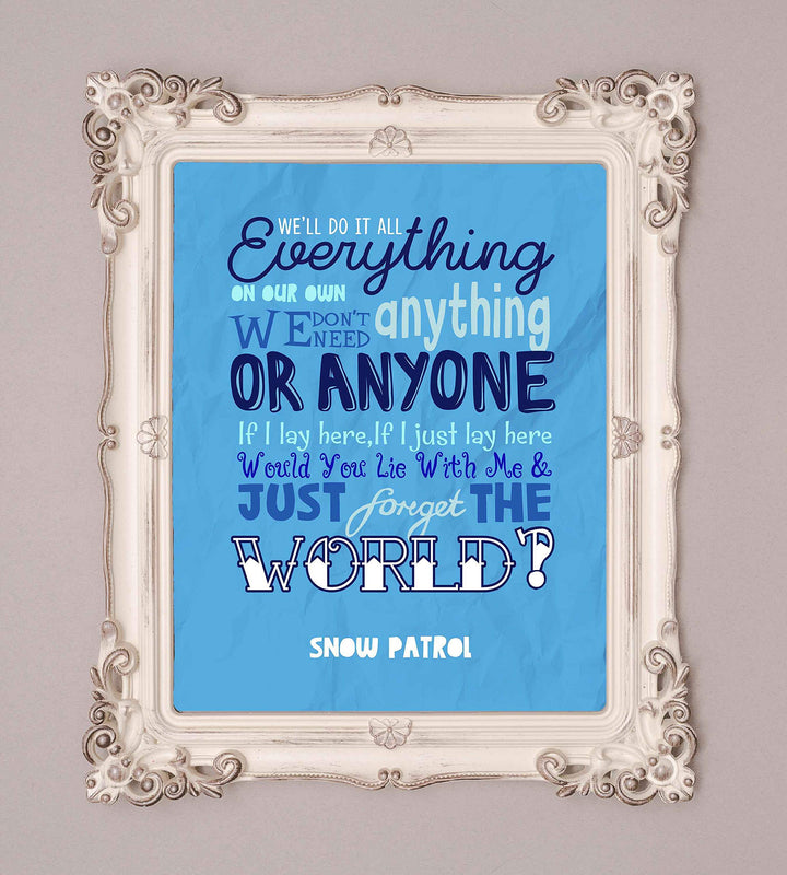 Snow Patrol Band-"Would You Lie With Me &amp; Just Forget the World"-Chasing Cars Song Lyrics-8 x 10" Wall Art Print-Ready to Frame. Home-Office-Studio-Bar-Cave Decor. Great Gift for Pop Rock Music Fans!
