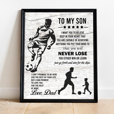 "To My Son -Never Lose- Win or Learn" Inspirational Family Wall Art Sign -11x14" Typographic Sports Poster Print -Ready to Frame. Loving Message for Any Son. Great Keepsake Gift Love Dad!