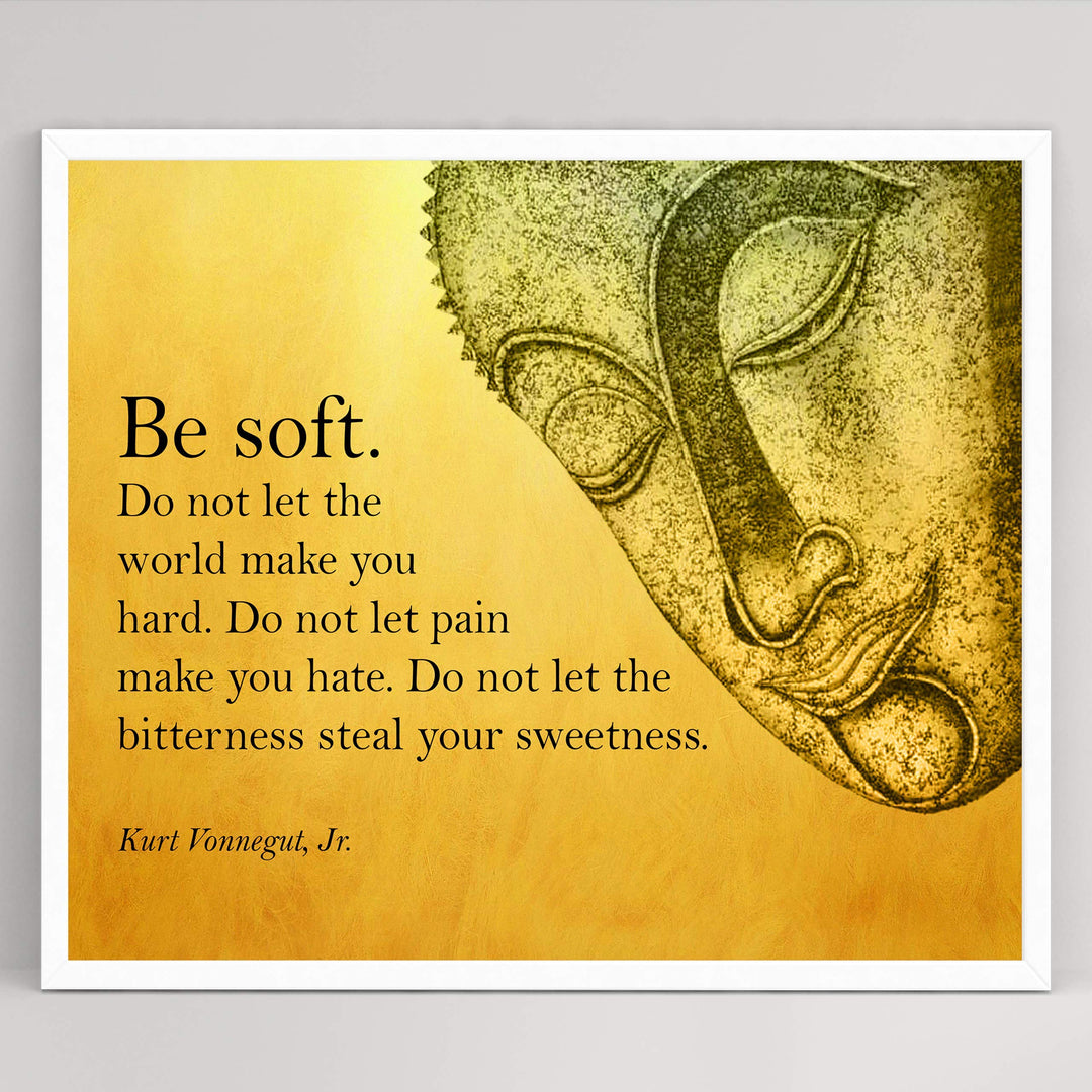 Kurt Vonnegut Jr.-"Be Soft-Do Not Let the World Make You Hard" Inspirational Wall Art -10x8" Typographic Bust Silhouette Print-Ready to Frame. Motivational Home-Office-School-Dorm-Library Decor!