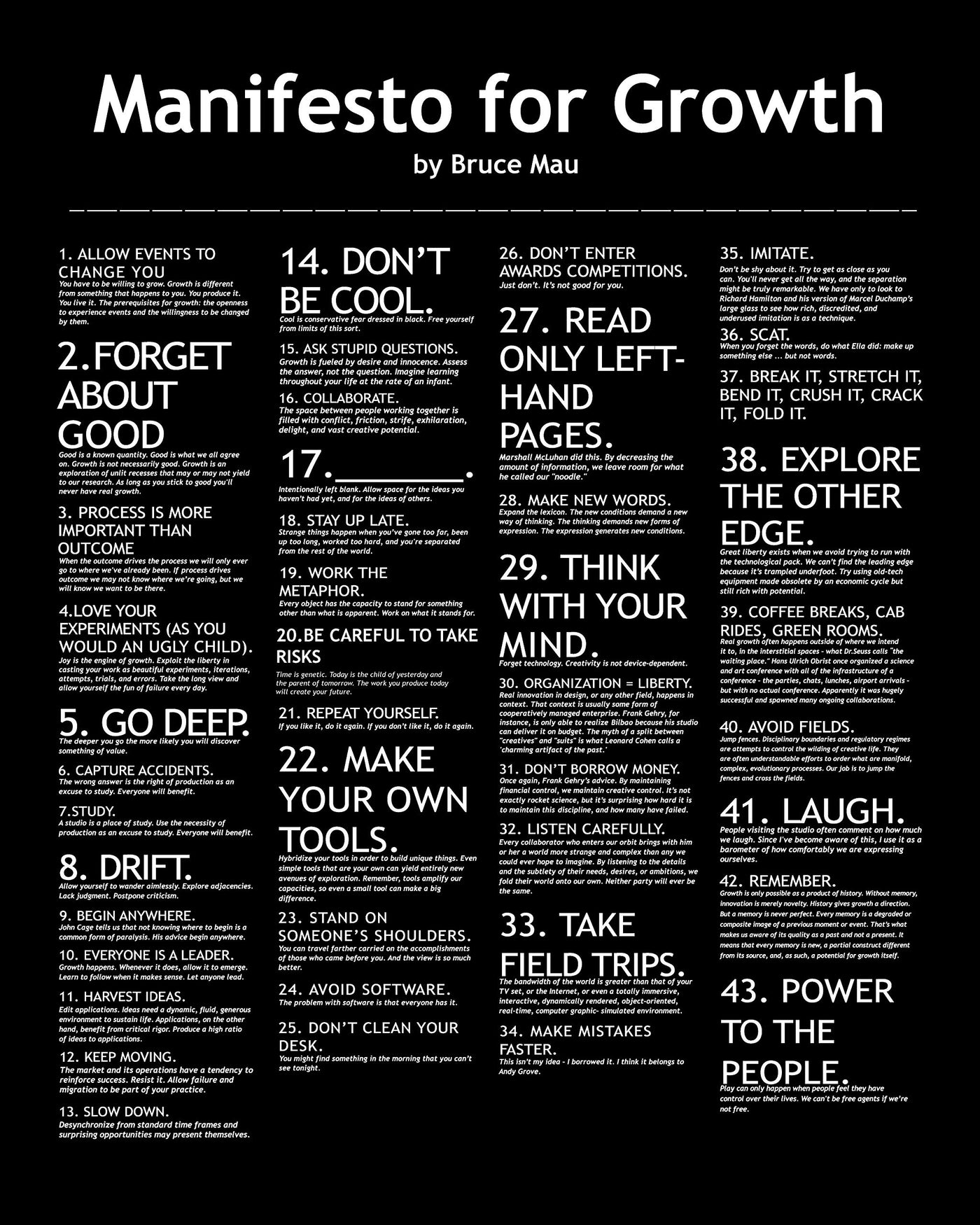 Bruce Mau-"Manifesto for Growth" Motivational Quotes Wall Sign -11 x 14" Modern Inspirational Poster Print-Ready to Frame. Positive Home-Office-School-Work-Gym Decor. Perfect Life Lessons for All!