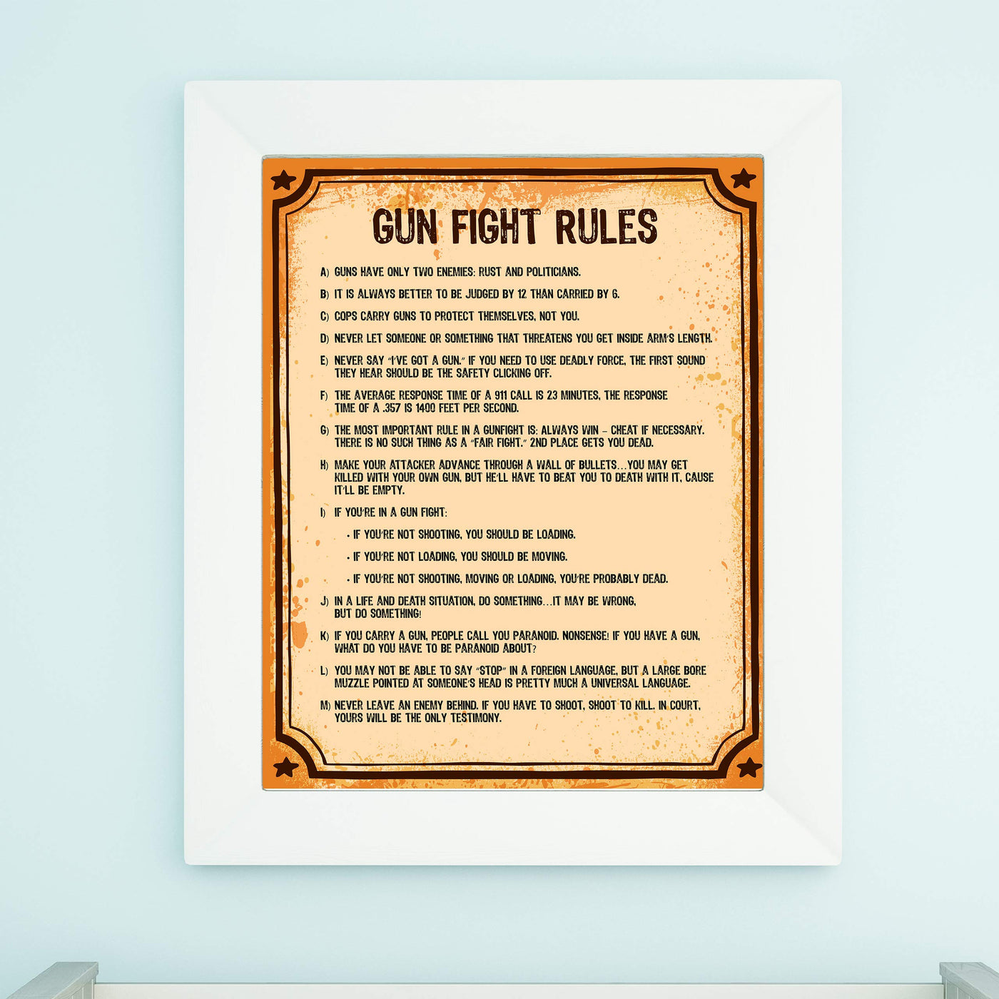 Gun Fight Rules-Pro-Second Amendment Wall Sign -11 x 14" Replica Distressed Patriotic Print-Ready to Frame. Home-Office-Military-Shop-Cave Decor. Perfect Gift for Veterans and All Gun Owners!