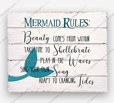 "Mermaid Rules" Inspirational Beach Wall Decor Print-Ready to Frame. -10x8"