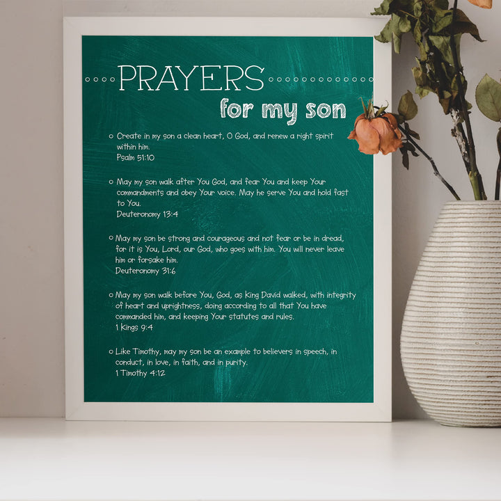 Prayers for My Son Bible Verse Wall Art -8 x 10" Christian Scripture Print-Ready to Frame. Inspirational Religious Decoration for Home-Family-Boys Bedroom-Nursery Decor. Perfect Baby Shower Gift!