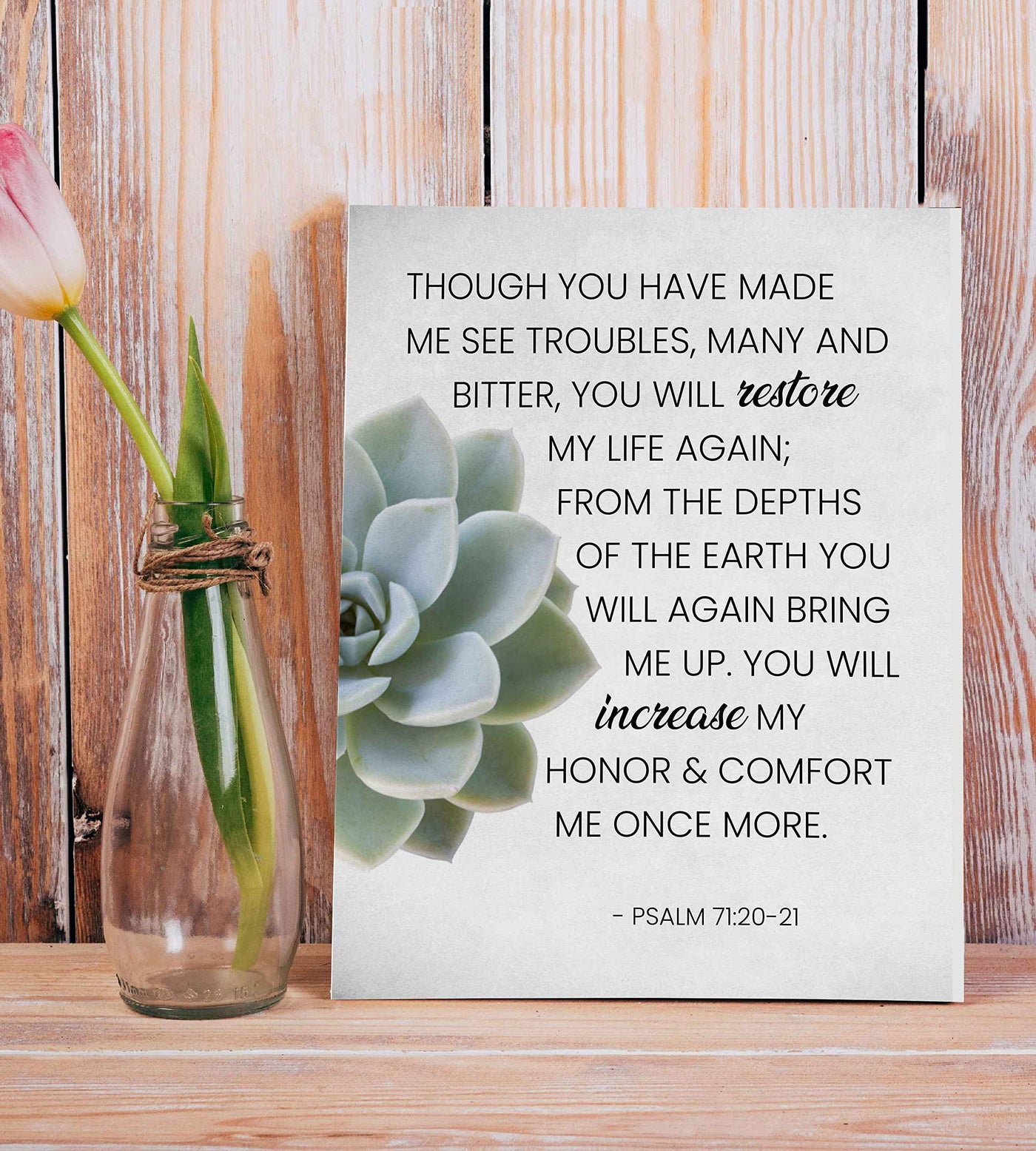 You Will Comfort Me Once More-Psalm 71:20-21-Bible Verse Wall Art -8 x 10" Floral Typographic Christian Print-Ready to Frame. Inspirational Scripture Print for Home-Office-Church Decor. Have Faith!