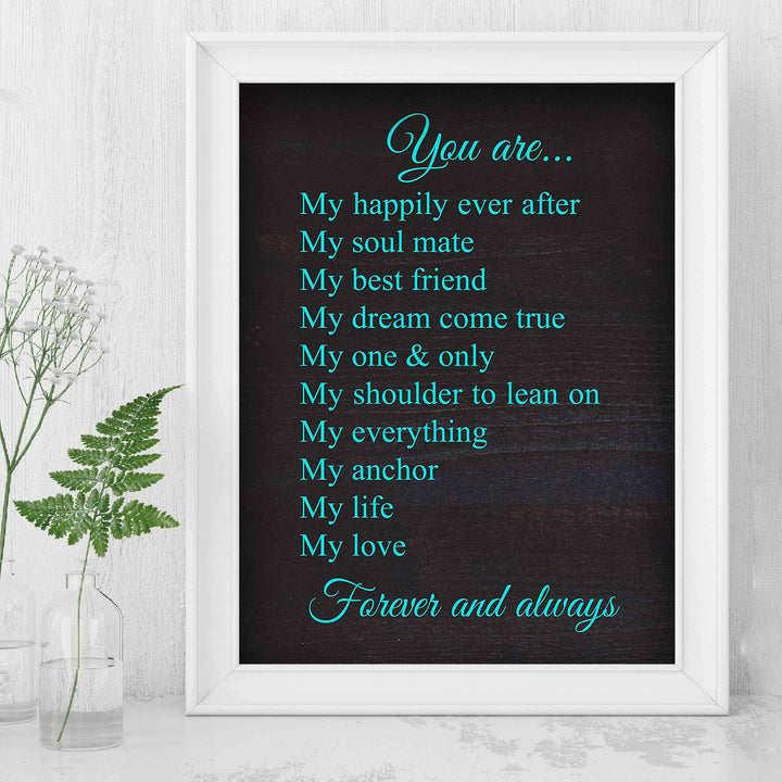 You Are My Love-Forever &amp; Always-Poetic Wall Art-8 x 10" Love &amp; Marriage Poem Print w/Distressed Wood Design-Ready to Frame. Perfect For Spouse-Life Partners. Great Engagement-Bridal-Wedding Gift!