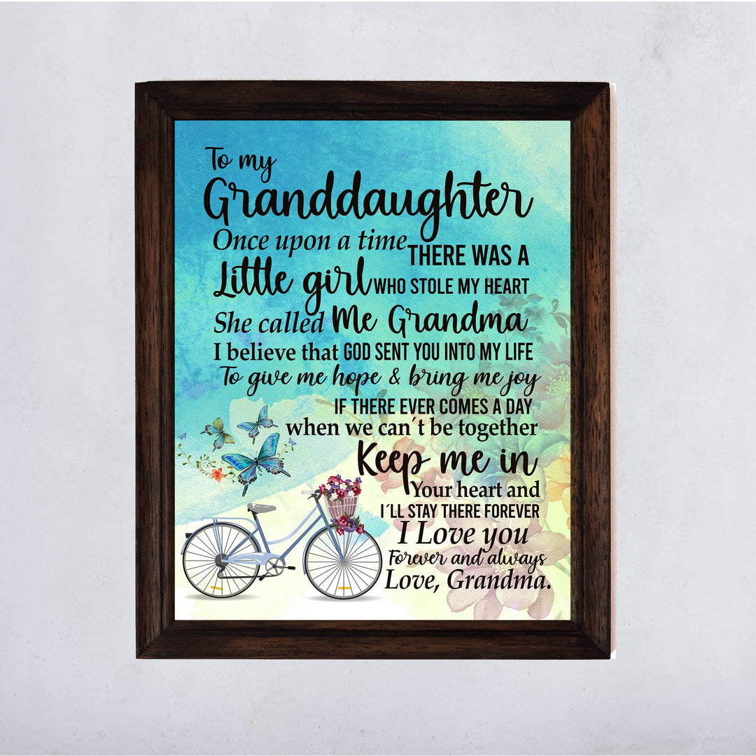 Granddaughter-I Love You Forever &amp; Always Inspirational Love &amp; Family Wall Sign-11 x 14" Floral Bicycle Art Print w/Butterfly Images-Ready to Frame. Home-Bedroom Decor. Keepsake Gift for Girls!