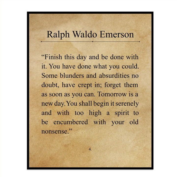 Ralph Waldo Emerson-"Finish This Day &amp; Be Done With It"- Inspirational Poem Page Print- 8 x 10" Poetic Wall Art. Distressed Parchment Print-Ready To Frame. Perfect Home-Office-Study-School Decor!