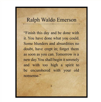 Ralph Waldo Emerson-"Finish This Day & Be Done With It"- Inspirational Poem Page Print- 8 x 10" Poetic Wall Art. Distressed Parchment Print-Ready To Frame. Perfect Home-Office-Study-School Decor!