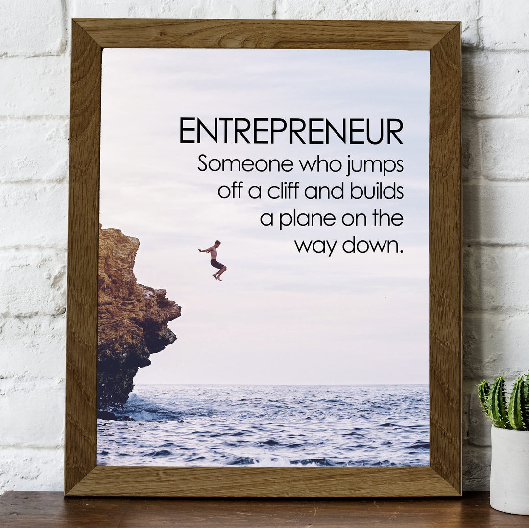 Entrepreneur- Motivational Wall Art Sign -8 x 10"-Inspirational Cliff Diving Photo Print -Ready to Frame. Scenic Goal Setting Decor for Home-Office-School-Dorm. Great Gift to Inspire Success!