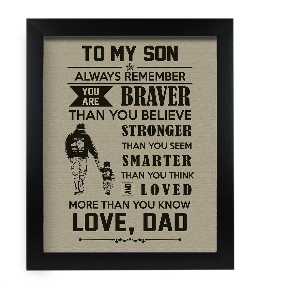 To My Son, You Are Loved-Dad Motivational Family Wall Art -11 x 14" Inspirational Wall Decor w/Father &amp; Boy Silhouette Image-Ready to Frame. Perfect Keepsake for All Sons. Great Graduation Gift!