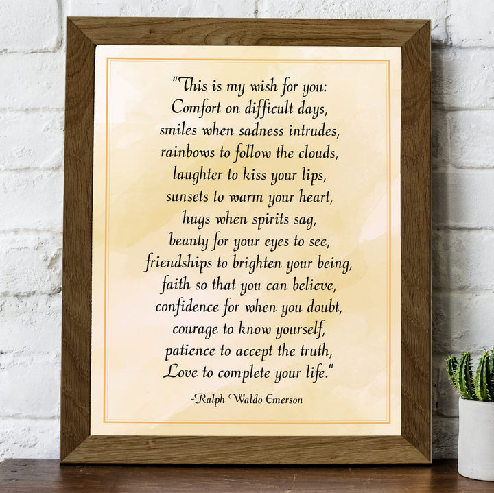 Ralph Waldo Emerson Quotes-"This Is My Wish For You"- 8 x 10" Poetic Wall Art. Inspirational Distressed Parchment Print -Ready to Frame. Home-Office-Study-School Decor. Great Gift for Poetry Fans!