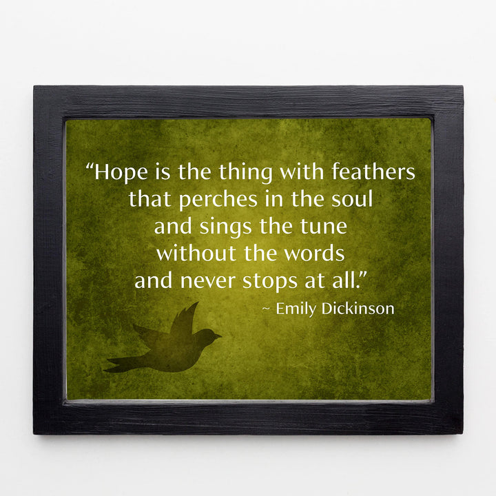 Hope Is the Thing With Feathers-Emily Dickinson Poetic Wall Art-10x8" Inspirational Poem Print w/Abstract Bird Image-Ready to Frame. Poetry Decor for Home-Office-Study-Library. Great Literary Gift!