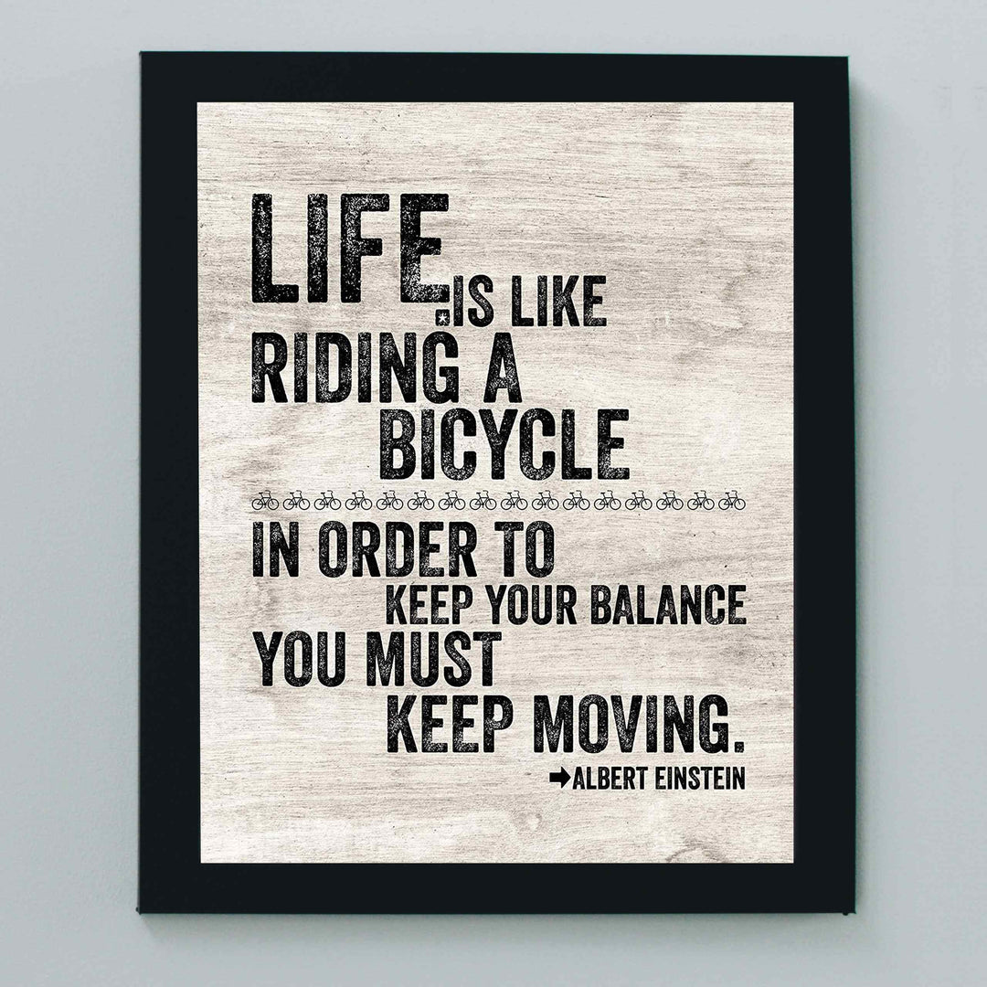 Albert Einstein-"Life Is Like Riding A Bicycle" Motivational Quotes Wall Art -8 x 10" Distressed Typographic Print-Ready to Frame. Inspirational Home-Office-Dorm Decor. Positive Classroom Decoration!