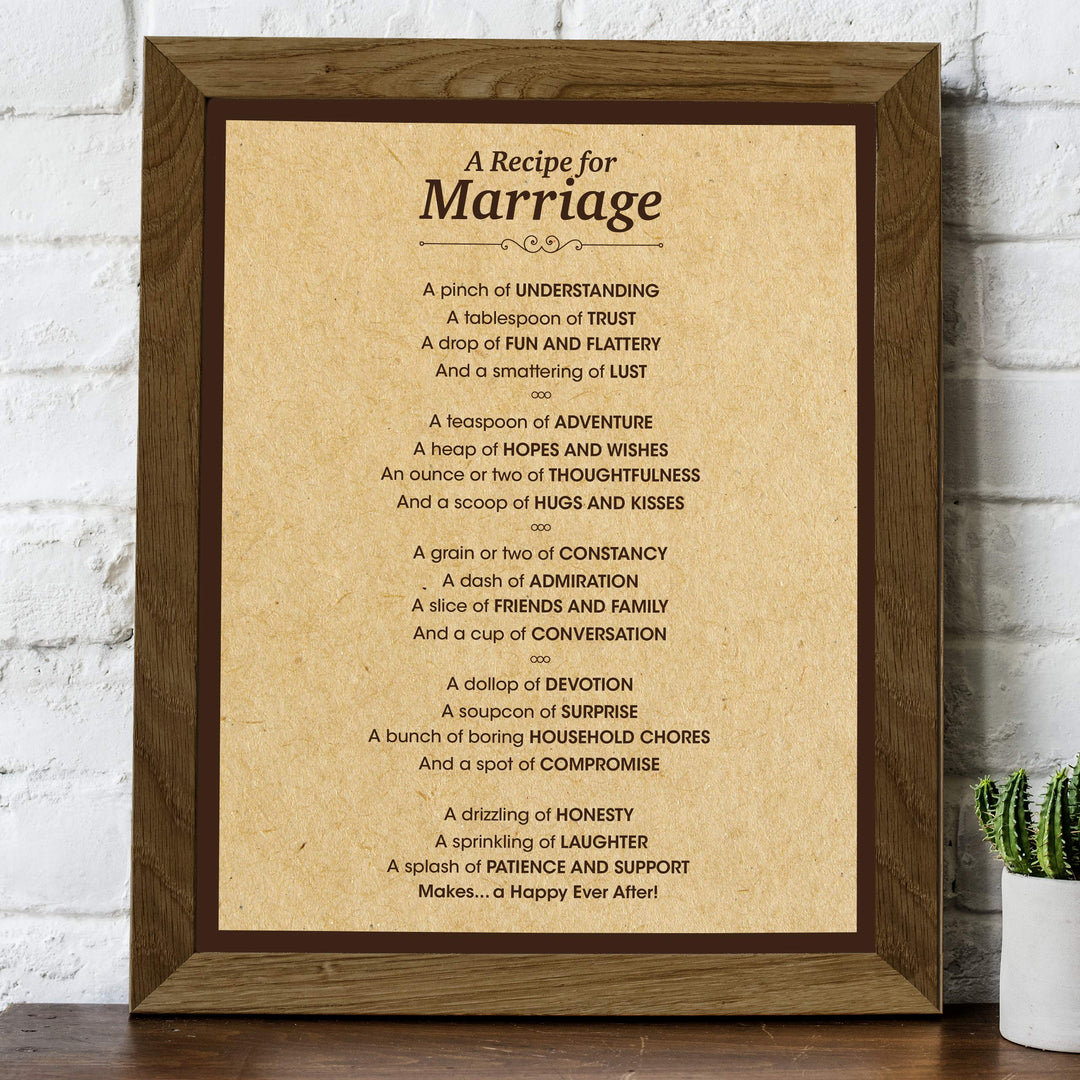 A Recipe for Marriage -Cute, Romantic Love Poem -8 x 10" Inspirational Wall Art Print-Ready to Frame. Perfect Decor for Home-Kitchen-Bridal Shower. Great Engagement-Wedding-Anniversary Gift!