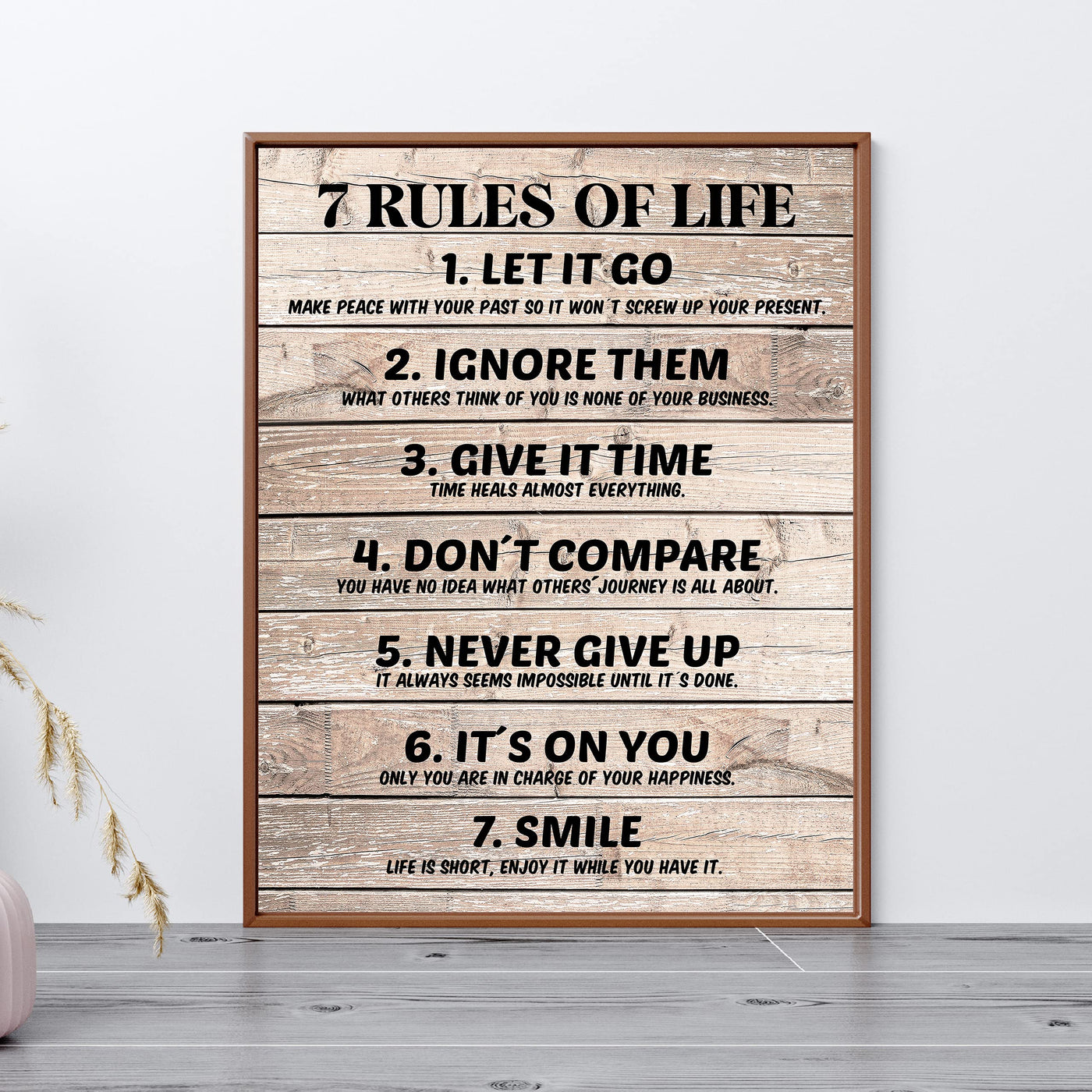 Seven Rules of Life Inspirational Quotes Wall Art-11 x 14" Motivational Poster Print w/Replica Wood Design-Ready to Frame. Home-Office-School Decor. Great for Inspiration! Printed on Photo Paper.