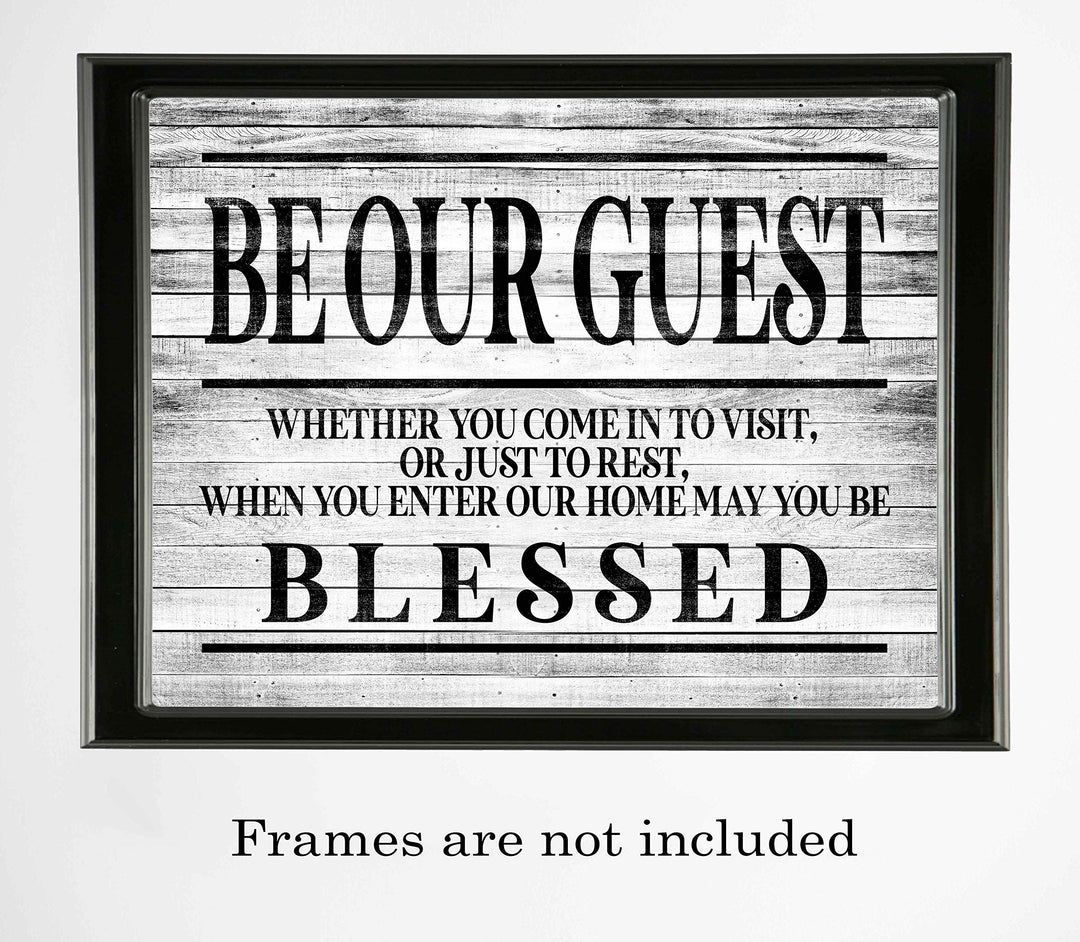 Be Our Guest-May You Be Blessed- Wall Art Sign- 14 x 11"-Ready to Frame. Distressed Wood Replica Wall Print. Perfect Home-Guest Room-Cabin-B&amp;B-Lake-Beach House Decor. Inviting Message for Guests!