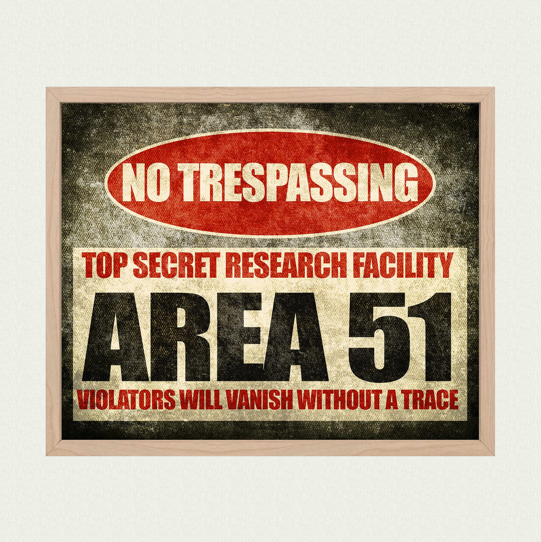 Area 51-No Trespassing-Top Secret-Funny Military Sign - 8 x 10" Rustic UFO Wall Art Print-Ready to Frame. Humorous Decor for Home-Office-Garage-Cave-Shop. Fun Alien &amp; Conspiracy Theory Gifts!