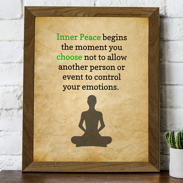 ?Inner Peace Begins?-Spiritual Wall Art -8 x 10" Distressed Parchment Print with Yoga Pose Image -Ready to Frame. Inspirational Home-Studio-Office-Meditation-Zen Decor. Perfect Life Lesson for All!