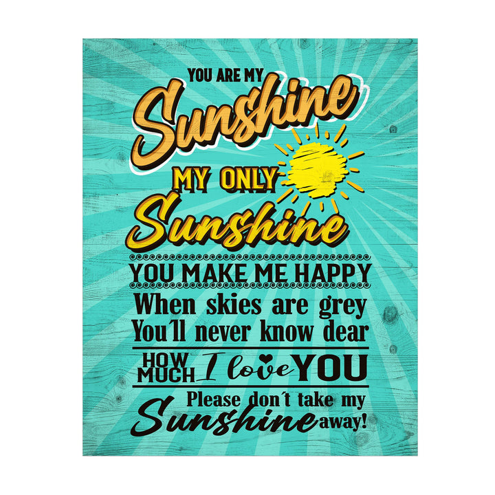 You Are My Sunshine Fun Beach Themed Song Art -11 x 14" Rustic Sun Print w/Distressed Wood Design -Ready to Frame. Perfect Home-Nursery-Beach House-Ocean Theme Decor! Printed on Photo Paper.